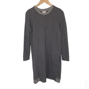 J.Jill black and grey striped long sleeve shift dress with pockets size M
